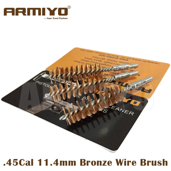 Armiyo .44Cal .45Cal 11.4mm Hunting Hand Gun Bronze Wire Brush Cleaner Pistol Bore Barrel Cleaning Brush Screw Thread Size 8-32