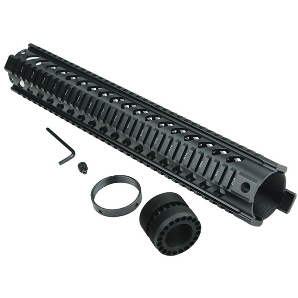 Funpowerland High quality Tactical T-Serie 4/15 15 inch Waist hole Free Float Hand Guard Quad Rail Scope Mount Free Shipping