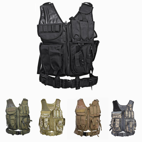 1psc Men Tactical Vest Paintball Camouflage Molle Hunting Vest Assault Shooting Hunting Plate Carrier With Holster