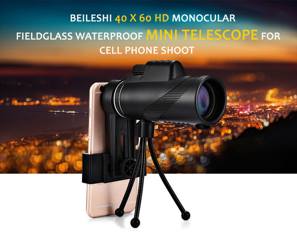 40X60 BAK4 Monocular Telescope HD Mini Monocular Outdoor Hunting Camping Scopes With Phone Clip Tripod