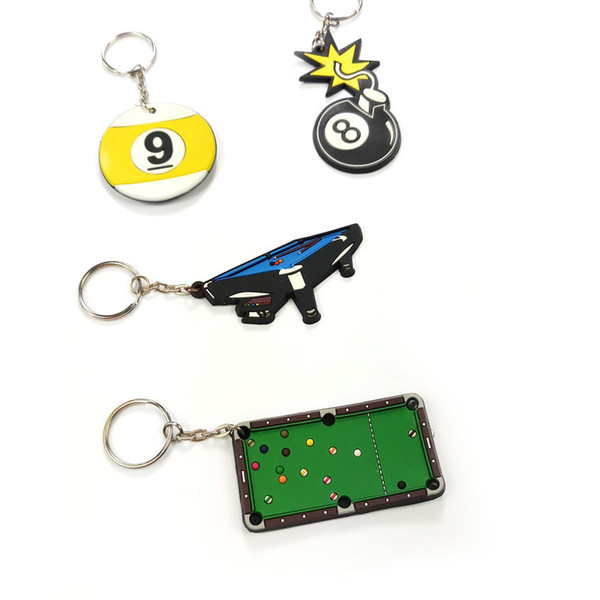 5pcs in pack Soft Rubber Billiard Snooker table design Keychain 4designs Pool Billiard Ball design keyrings for gifts Billiards accessories