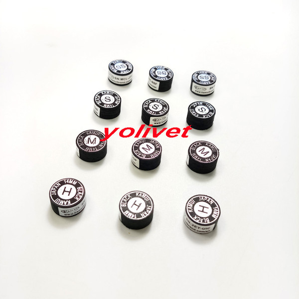 10pcs 14mm Taiwan Kamui Billiards Pool cue tips Black 8layers pigskin leather tips in SS/S/M/H optional High quality cue stick accessories