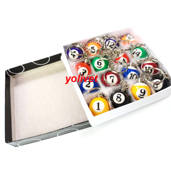 25mm resin Billiards Pool ball design keychains 16pcs/lot colorful ball keyrings hotsales