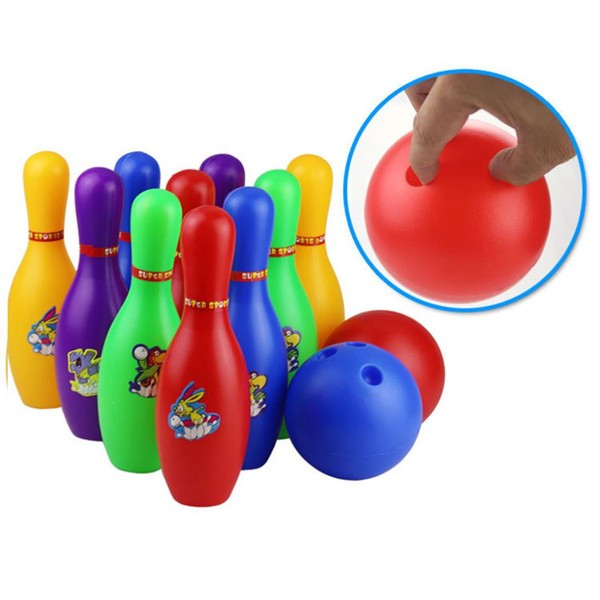 Colorful Standard 12 Piece Bowling Set w/ 10 Pins, 2 Bowling Balls Children Kids Educational Toy Party Fun Family Game (Large)