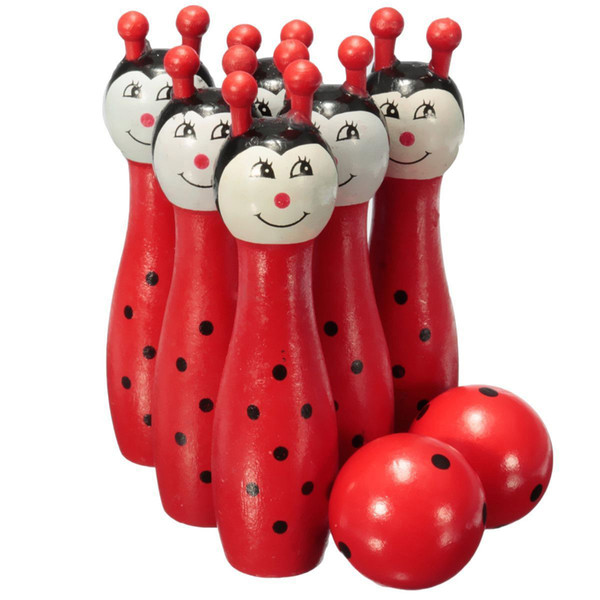 Wholesale- New Sale Wooden Bowling Ball Skittle Animal Shape Game For Kids Children Toy Red