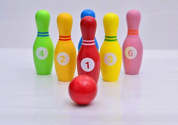 Wholesale- Free shipping Large Size Children Game Toy Funny Wood Figure Bowling Balls Wooden Solid Set