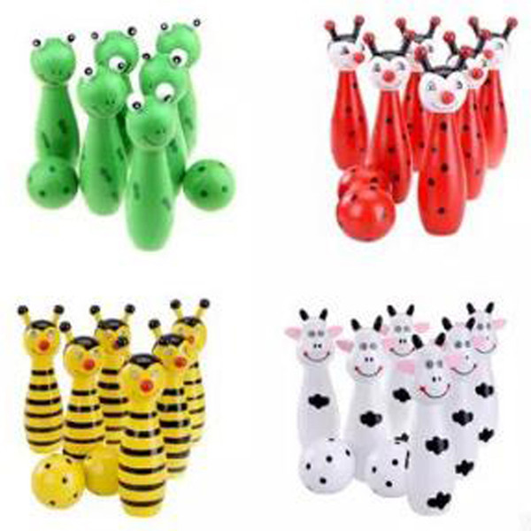 New Ball Sports Wooden Bowling Ball Cartoon Animal Shape Bowling Game Kids Children Fitness Bowling Toy