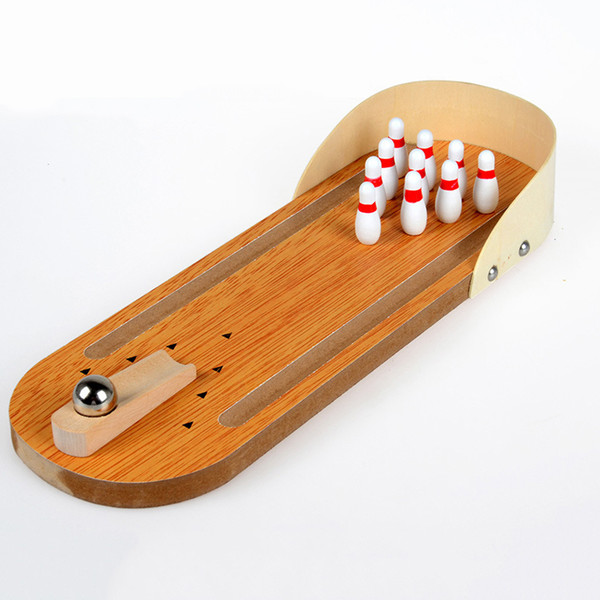 Desktop Bowling Toy Mini Desktop Bowling Game Set Wooden AlleyTen Metal Pin Ball Desk