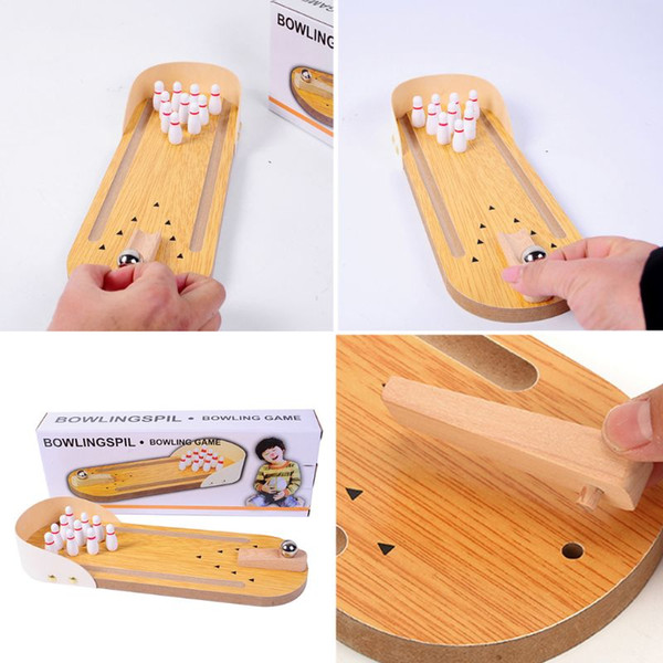 1set Wooden Mini Novel Bowling Table Game Children Educational Toy Creative Decompression W20