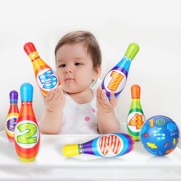 19cm Children PU Bowling Sports Ball Toys with 6 Pins Family Gifts for Kids