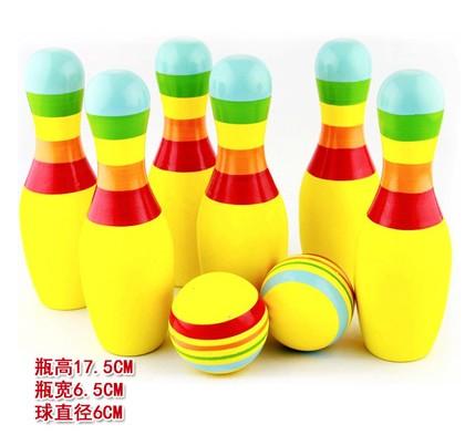 Wholesale- Indoor Fitness Large Size Children Puzzle Game Funny Wood Colorful Bowling Balls Wooden Solid Set