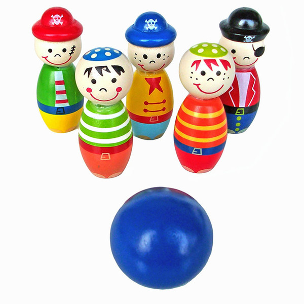 Wholesale- 5pcs 2017 Hot Sale High Quality Children Toys Wooden Bowling Ball Skittle Funny Shape for Kids Game