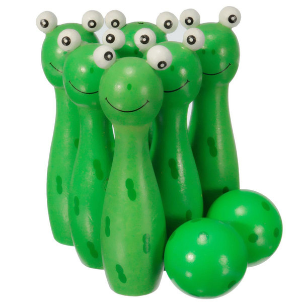Wholesale- New Sale Wooden Bowling Ball Skittle Animal Shape Game For Kids Children Toy Green