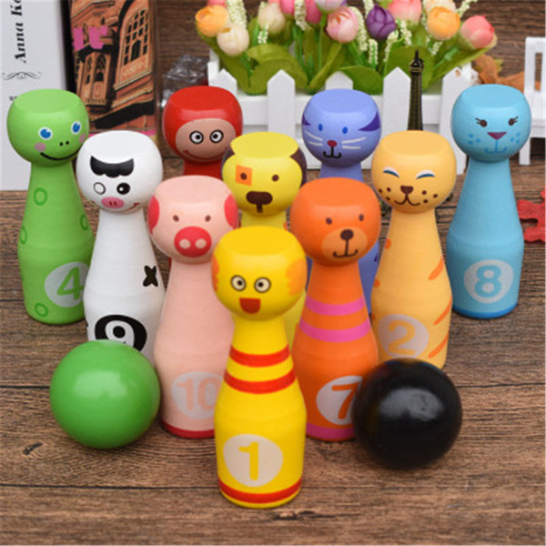 Hot Selling Cute Wooden Bowling Balls Game 10 Bowling Bottles and 3 Balls Wooden Toys Game for Children