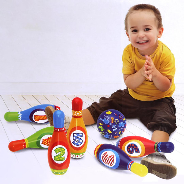 19cm Children PU Bowling Sports Ball Toys with 6 Pins Family Gifts for Kids