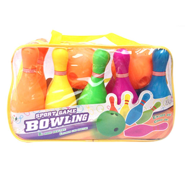 Children Plastic Bowling Set Emulational Sport Toy with Small-size Handbag Package - Colorful