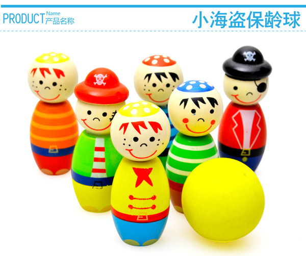 Wholesale- Wooden bowling balls Cartoon puppet pattern Puzzle game entertainment
