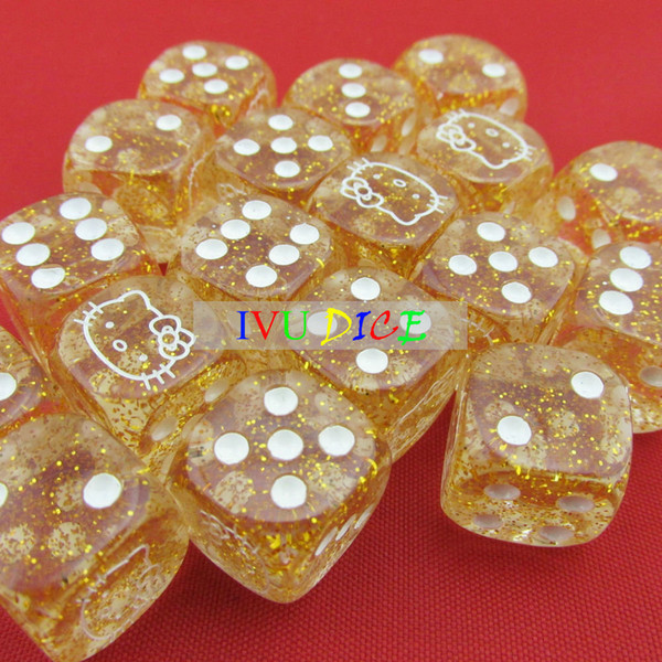 20pcs 14MM D6 Table 6 side DICE Transparent YELLOW with WHITE point 2-6 hellokitty special game party machine Children dices bosons IVU