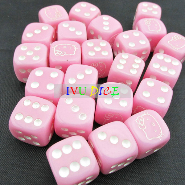 20pcs 14MM Table DICE PINK with WHITE point 2-6 hellokitty special game party machine Children dices bosons IVU