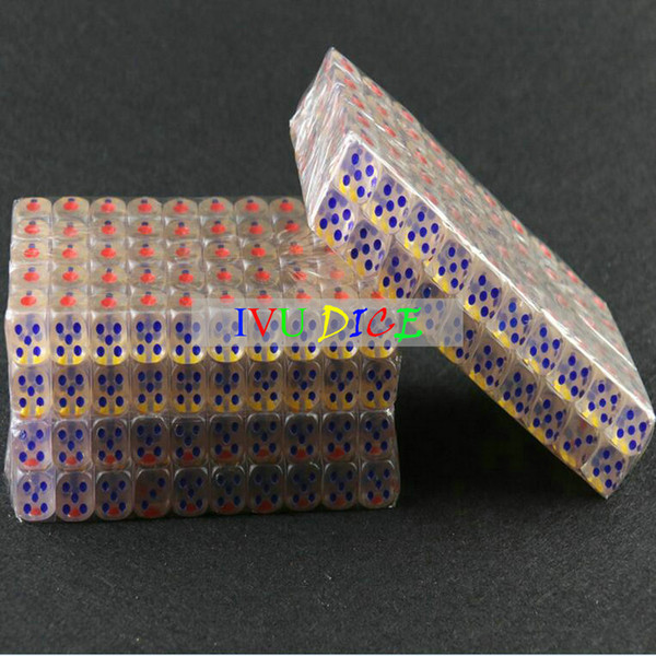 100pcs 14MM D6 Dice Clear Transparent crystal point 1-6 automatic game KTV mahjong machine dices IVU