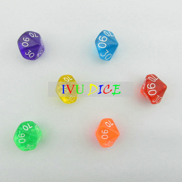 20pcs 10 sided 00-90 DND Table BOARD GAME D10 Dungeons&Dragons Transparent 6 six Colors Party Children dices IVU