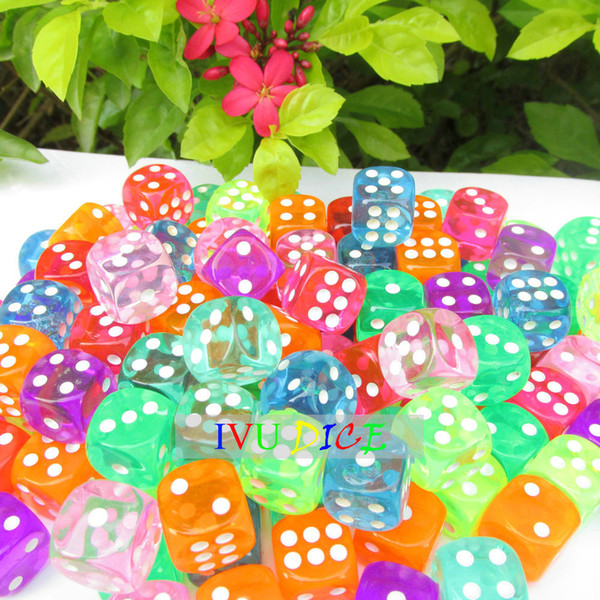 100pcs 14MM More 10 colors Dice Transparent 1-6 automatic game KTV mahjong machine dices Free Shipping IVU