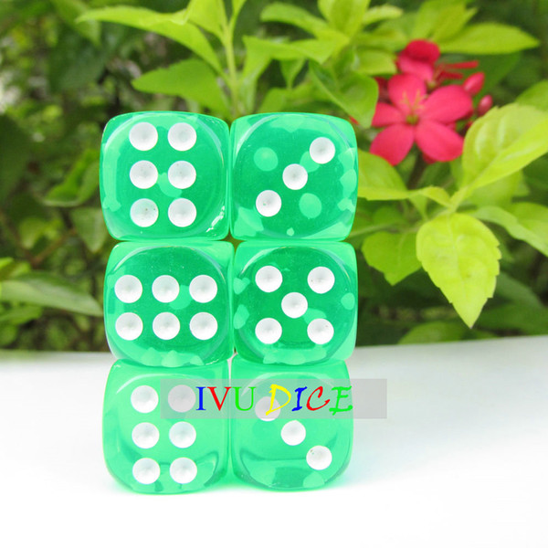 100pcs 14MM D6 More than color Lake GREEN Dice Transparent crystal point 1-6 automatic game KTV mahjong machine dice IVU