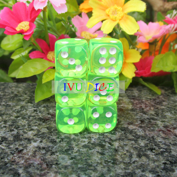 100pcs 14MM More than color LIGHT GREEN Dice Transparent point 1-6 automatic game KTV mahjong machine dices IVU