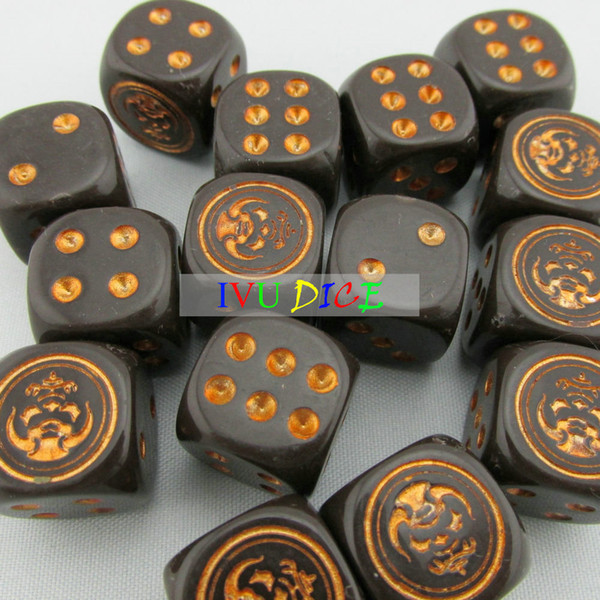 20pcs 16MM Table D6 DICE Brown with Gold point 2-6 bull demon king special game party machine Children dices bosons IVU