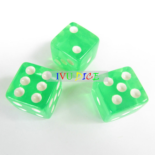20pcs 16MM Table Transparent Green with Point 1-6 white special game party machine Children KTV dices IVU