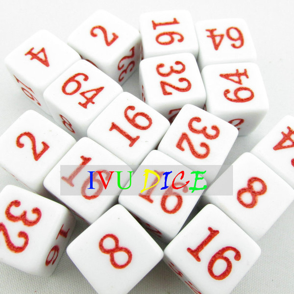 20pcs 16MM D6 Acryl figure DICE White with RED number 2 4 8 16 32 64 special game party machine child Arithmetic dices