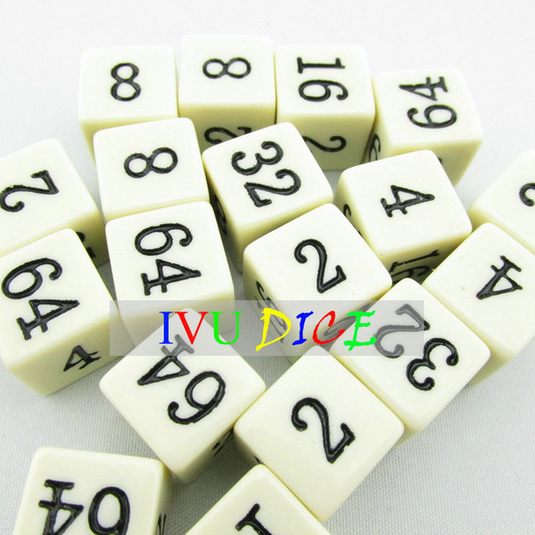 20pcs 16MM D6 Acryl figure dice Ivory yellow with Black number 2 4 8 16 32 64 game party machine child Arithmetic dices