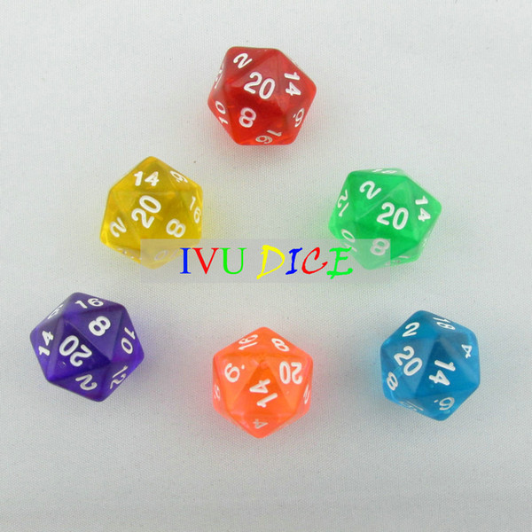 6PCS 20 sided D20 DND dice Table BOARD GAME Dungeons&Dragons Transparent 6 six Colors Party Children dices IVU