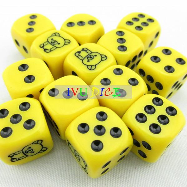 20pcs 14MM Table DICE YELLOW with BLACK point 2-6 Bear special game party machine Children dices bosons IVU
