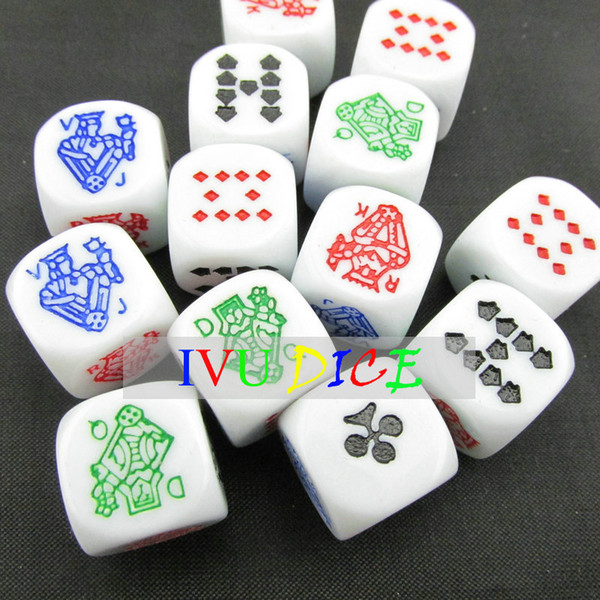 10pcs 6side 16MM D6 Dice White or Yellow Color poker 9 10 J Q K A print machine Game Party dice bosons IVU