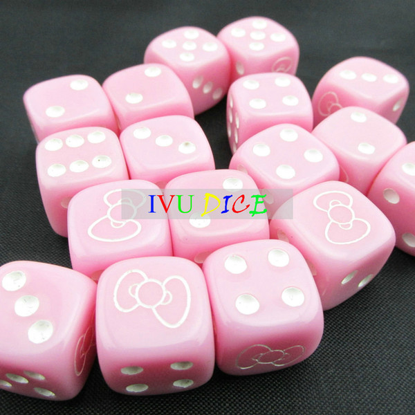 20pcs 14MM Table DICE PINK with WHITE point 2-6 bow-knot rosette special game party machine Children dices bosons IVU