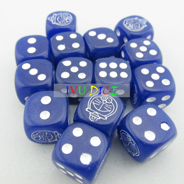 20pcs 14MM Table DICE BLUE with WHITE point 2-6 Doraemon special game party machine Children dices bosons IVU
