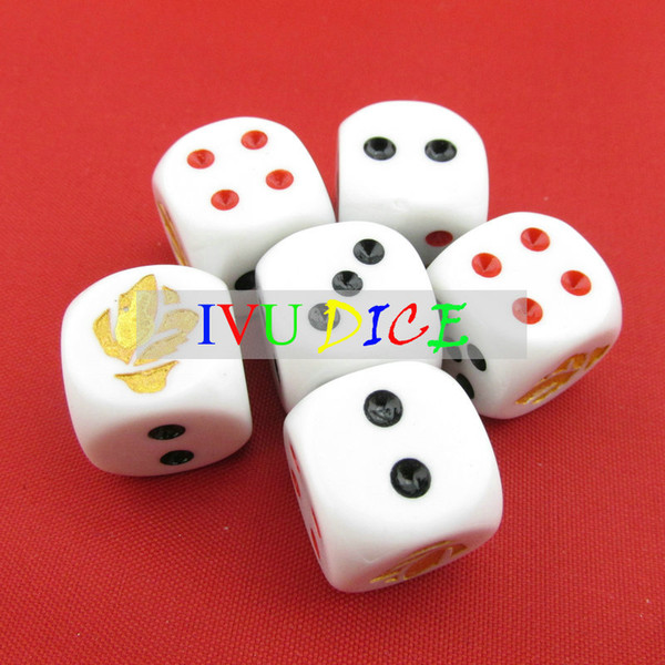 10pcs 16MM dice White with Bauhinia Gold Black point 2 3 5 6 red point 4 automatic mahjong GAME machine dices bosons IVU