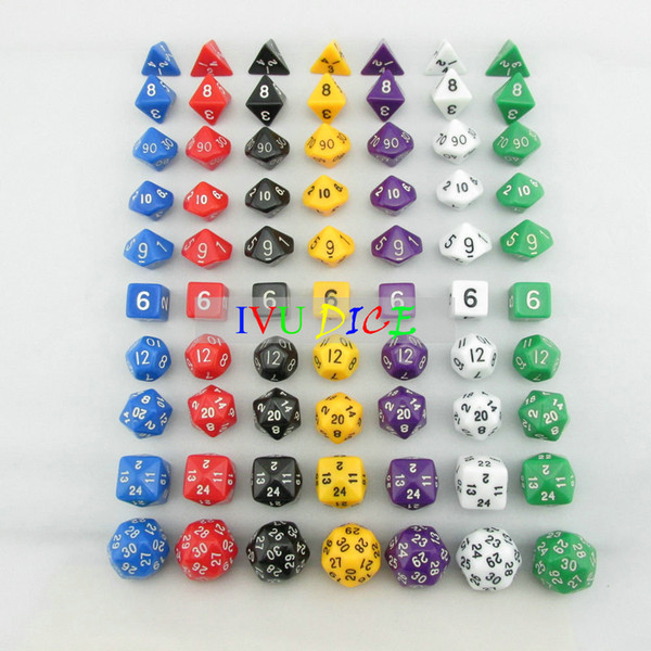70pcs DND Table BOARD GAME Dungeons&Dragons number dice 7 Colors D4 D6 D8 D10 Purple Black Blue White Green Child Party dices IVU