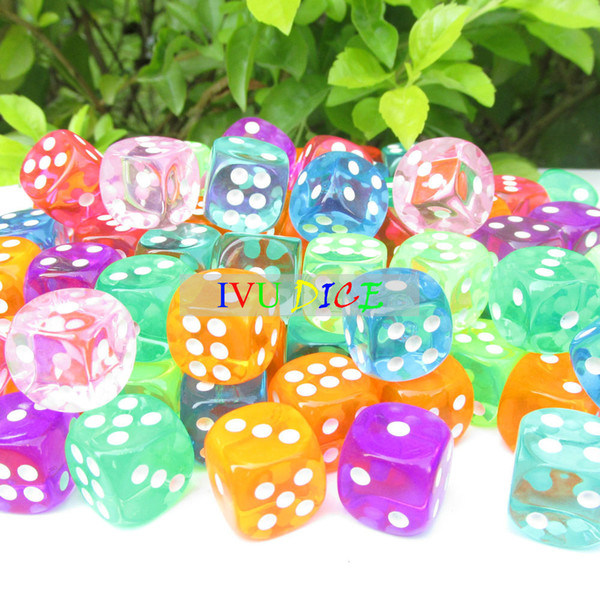 20pcs 14MM D6 More 10 colors Dice Transparent point 1-6 automatic game KTV mahjong machine dice IVU
