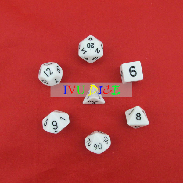 7pcs 1set DND Table BOARD GAME Dungeons&Dragons number D4 D6 D8 D10 D12 D20 dice White Child Party Solid Colour dices IVU
