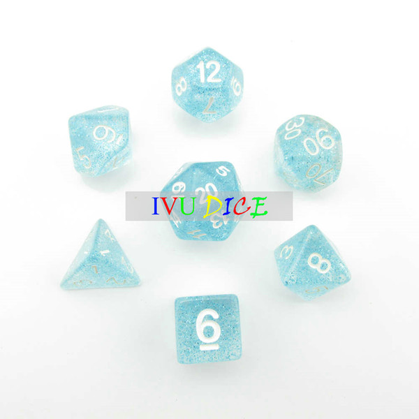 DND Table 7PCS 1set OEM BOARD GAME Dungeons&Dragons number dice star Transparent light blue D4 D6 D8 D10 D12 D20 dices IVU