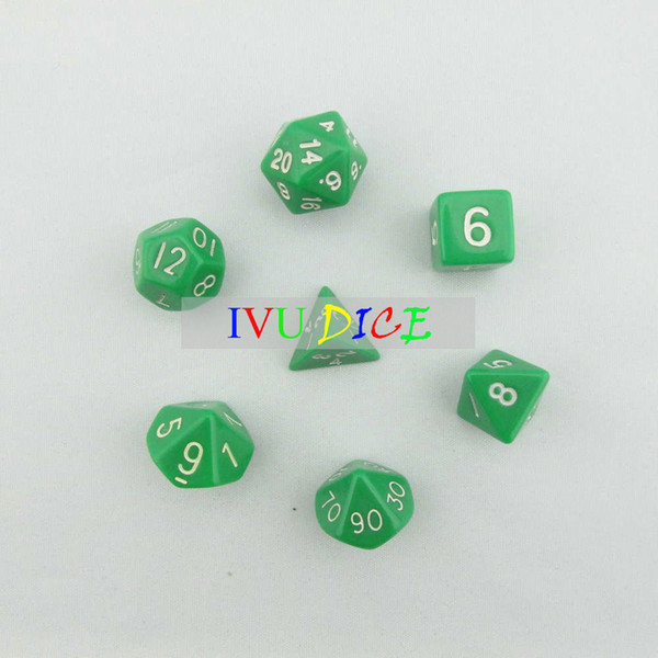 7pcs 1set DND Table BOARD GAME Dungeons&Dragons number D4 D6 D8 D10 D12 D20 Ddice green Child Party Solid Colour dices IVU