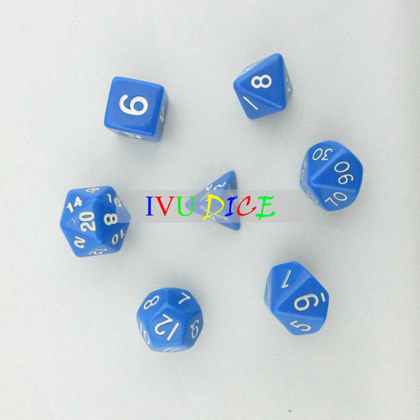 7pcs 1set DND Table BOARD GAME Dungeons&Dragons number D4 D6 D8 D10 D12 D20 dice blue Child Party Solid Colour dices IVU