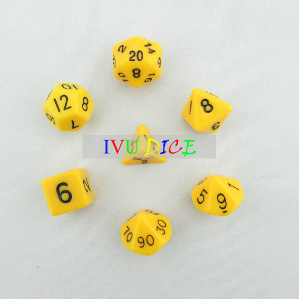 7pcs 1set DND Table BOARD GAME Dungeons&Dragons number D4 D6 D8 D10 D12 D20 Ddice Yellow Child Party Solid Colour dices IVU