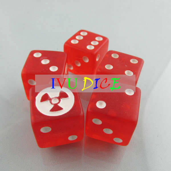 20pcs D6 19MM Dice Transparent RED with WHITE point 2-6 POINT 1 NUCLEAR DANGER LOGO FAN sha rinn gann machine dice bosons IVU