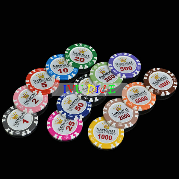 10pcs Professional Casino Chip Poker Chips 14g Clay Iron ABS Casino Chips Texas Hold'em Poker Monte Carlo Crown Poker Chips IVU
