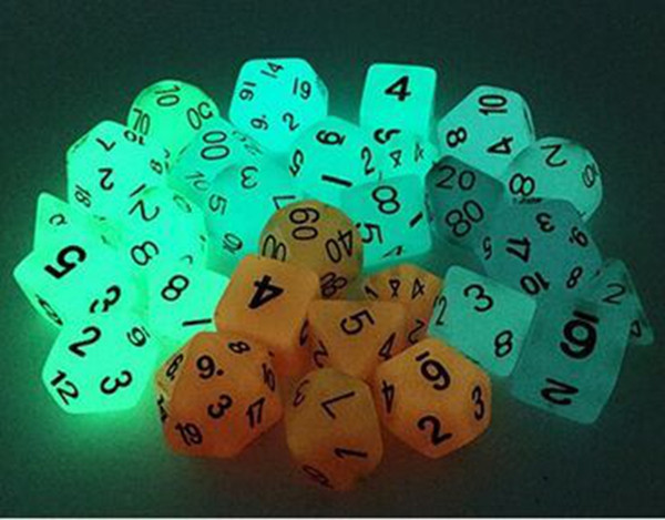 Luminous Polyhedral Dice Set Dungeons And Dragons Glowing Sets Dices D4 D6 D8 D12 D20 D10 (0-9) D10 (00-90) RPG 7pcs/set #D4