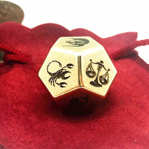 Special Brass Twelve Constellations Dice D12 Handmade Polished Pure Copper Astrology Dices Originality Vintage Collection Decoration #S62