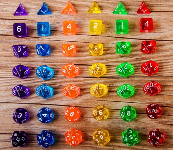 Polyhedral Dice Set Transparent 1pcs * D4/6/8/12/20 2pcs * D10 (00-90,0-9) Dungeons & Dragons RPG Game Toys 7pcs/set #D8